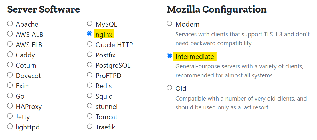 Mozilla Website Configuration