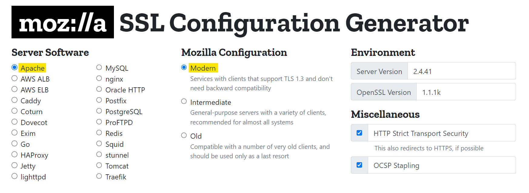 Mozilla Website Configuration