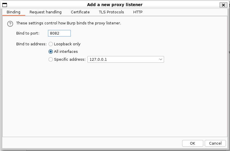 Adding a proxy listener in Burp Suite