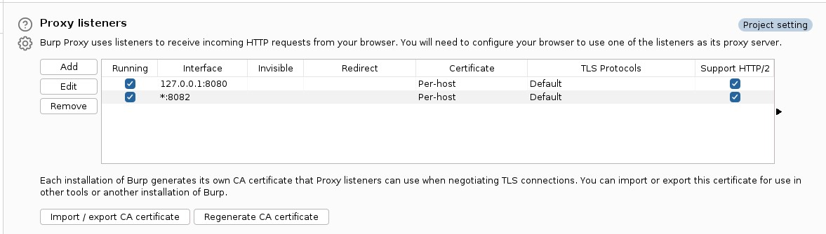 Adjusting Burp Suite proxy listeners settings
